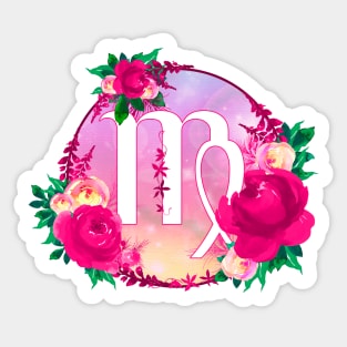 Virgo Zodiac Horoscope Pink Floral Monogram Sticker